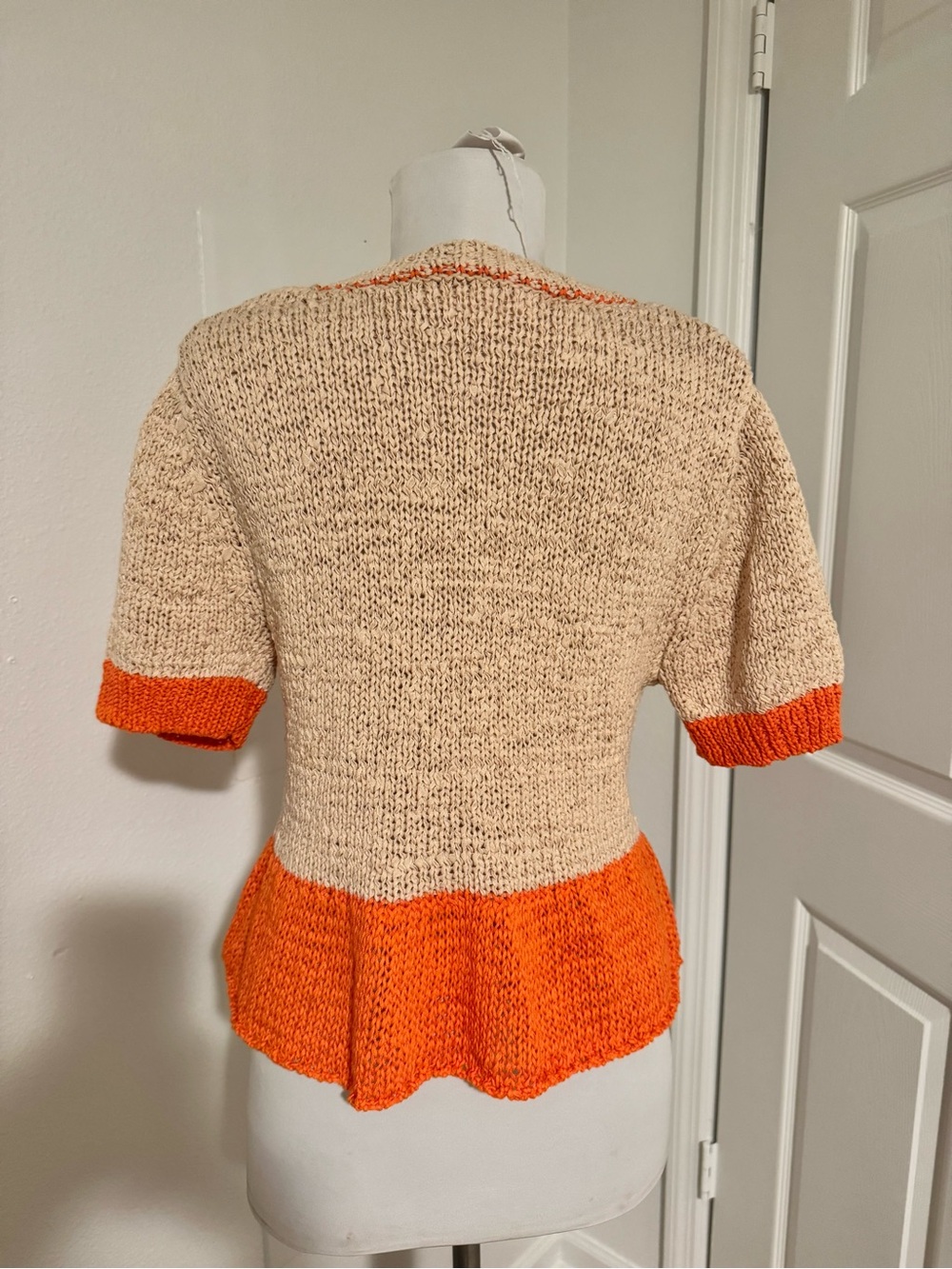 Altar’d State Orange & Cream Peplum Knit Cardigan – Size Medium - Picture 4 of 4
